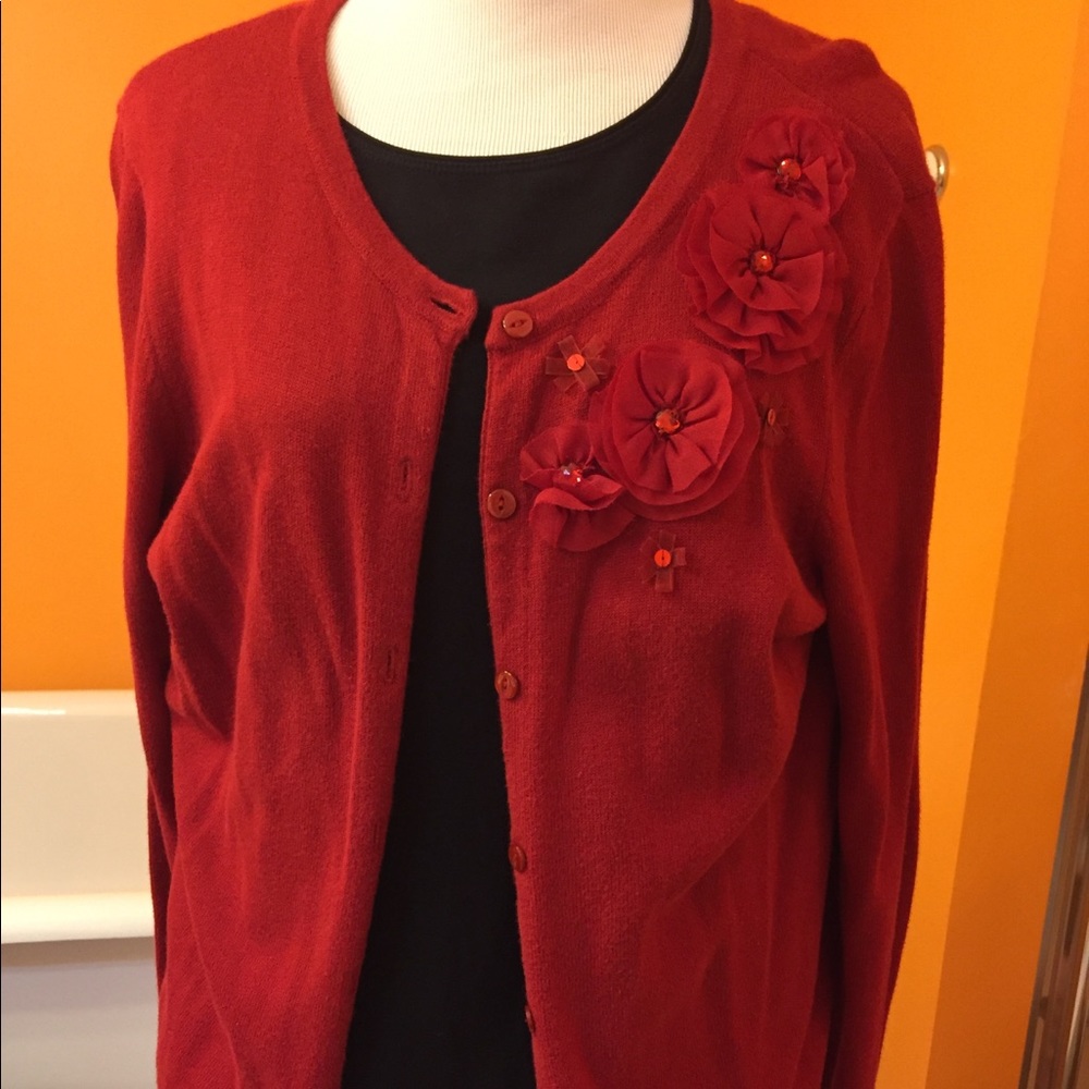 Christmas Red Christopher & Banks cardigan Medium